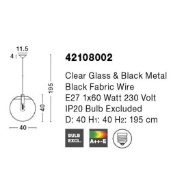 Lampa Wisząca Sandra bezbarwne szkło 40 kula