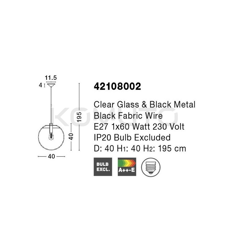 Lampa Wisząca Sandra bezbarwne szkło 40 kula