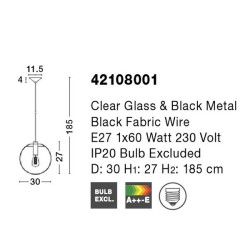 Lampa Wisząca Sandra bezbarwne szkło 30 Kula  Lampa Wisząca Sandra bezbarwne szkło 30 Kula
