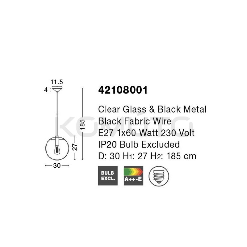 Lampa Wisząca Sandra bezbarwne szkło 30 Kula  Lampa Wisząca Sandra bezbarwne szkło 30 Kula