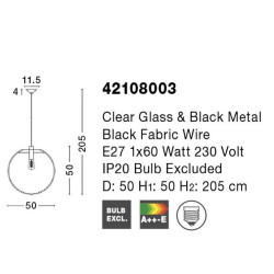 Lampa Wisząca Sandra bezbarwne szkło 50 kula Lampa Wisząca Sandra bezbarwne szkło 50 kula