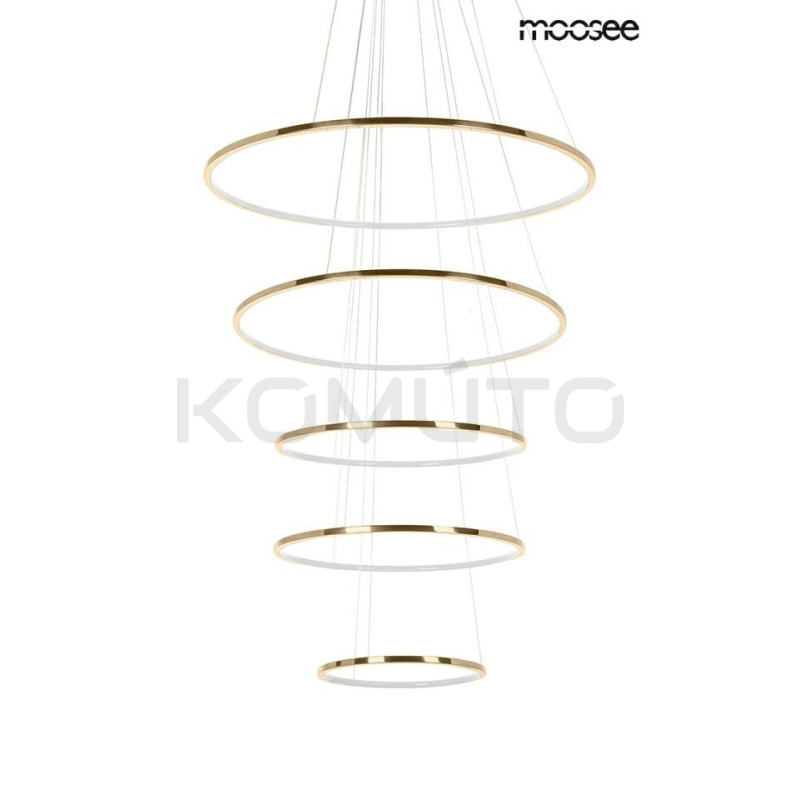 Lampa wisząca RING SLIM5 złotych okręgów do wysokiego salonu