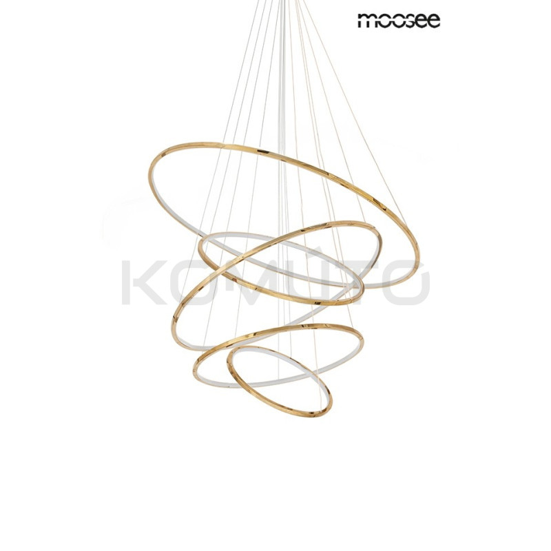 Lampa wisząca RING SLIM5 złotych okręgów do wysokiego salonu Lampa wisząca RING SLIM5 złotych okręgów do wysokiego salonu