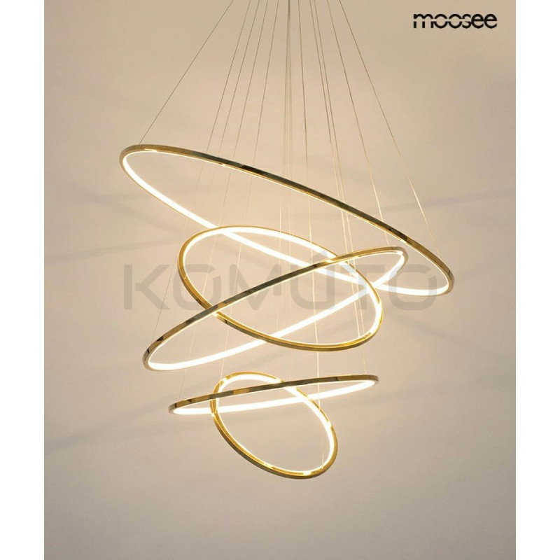 Lampa wisząca RING SLIM5 złotych okręgów do wysokiego salonu Lampa wisząca RING SLIM5 złotych okręgów do wysokiego salonu