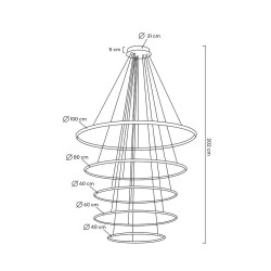 Lampa wisząca RING SLIM5 złotych okręgów do wysokiego salonu Lampa wisząca RING SLIM5 złotych okręgów do wysokiego salonu
