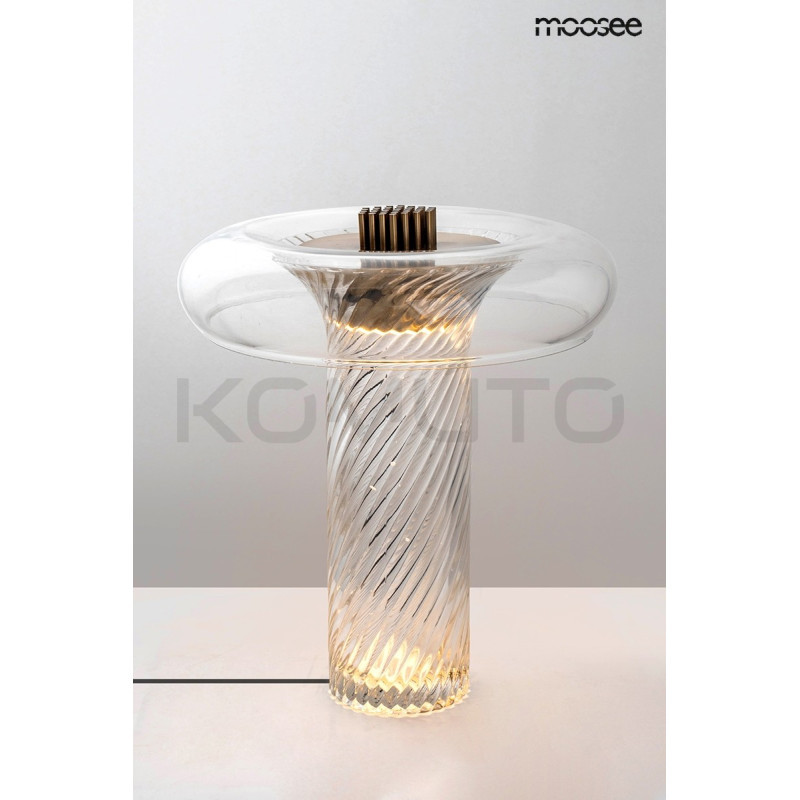 Szklana lampa stołowa ICAR złota bezbarwne szkło