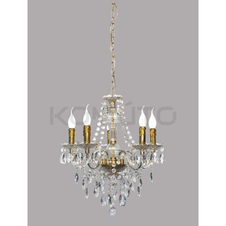 Żyrandol glamour Baroc 5 złoty z kryształkami