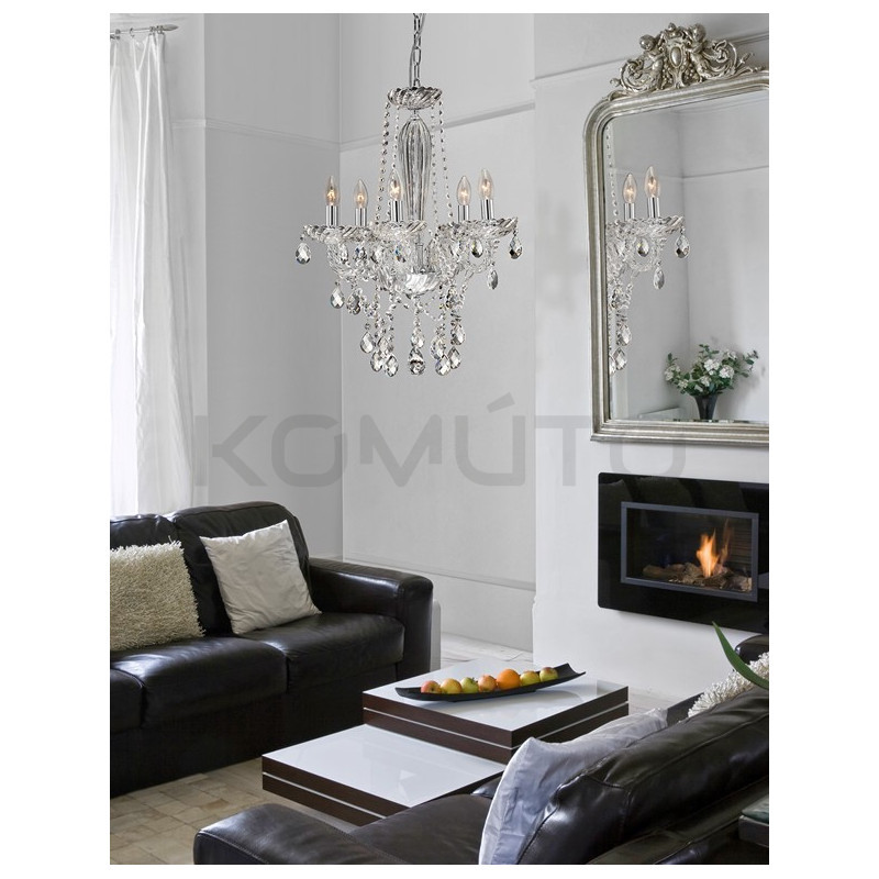 Kryształowy Żyrandol glamour Palace 5 srebrny barokowy