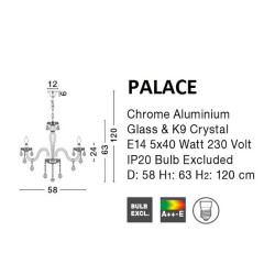 Kryształowy Żyrandol glamour Palace 5 srebrny barokowy