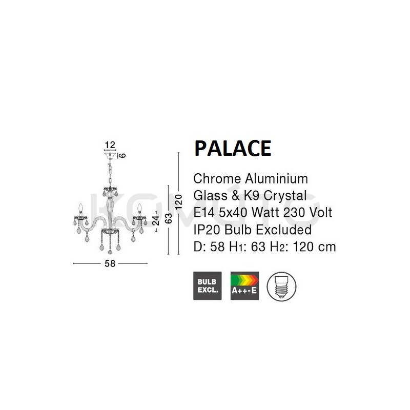 Kryształowy Żyrandol glamour Palace 5 srebrny barokowy