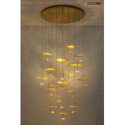 Designerska Lampa wisząca LEAFS DISC złota do wysokiego salonu Designerska Lampa wisząca LEAFS DISC złota do wysokiego salonu