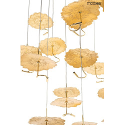 Designerska Lampa wisząca LEAFS DISC złota do wysokiego salonu Designerska Lampa wisząca LEAFS DISC złota do wysokiego salonu
