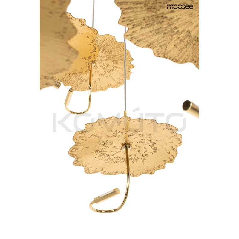 Designerska Lampa wisząca LEAFS DISC złota do wysokiego salonu Designerska Lampa wisząca LEAFS DISC złota do wysokiego salonu