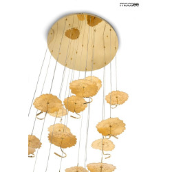 Designerska Lampa wisząca LEAFS DISC złota do wysokiego salonu Designerska Lampa wisząca LEAFS DISC złota do wysokiego salonu