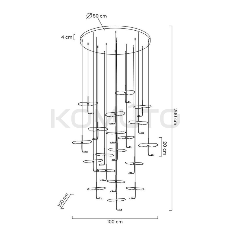 Designerska Lampa wisząca LEAFS DISC złota do wysokiego salonu Designerska Lampa wisząca LEAFS DISC złota do wysokiego salonu