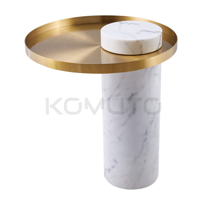 Stolik Kawowy Column podstawa biały marmur złoty blat taca