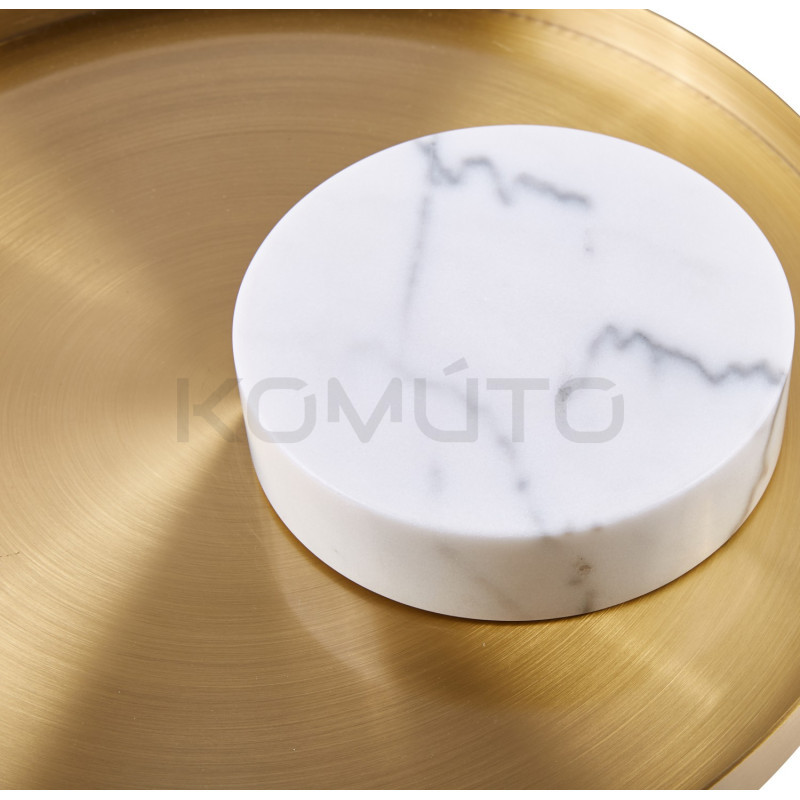 Stolik Kawowy Column podstawa biały marmur złoty blat taca