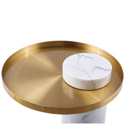 Stolik Kawowy Column podstawa biały marmur złoty blat taca