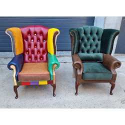 Fotel Chesterfield Uszak Lord kolorowy patchwork skóra