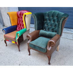 Fotel Chesterfield Uszak Lord kolorowy patchwork skóra