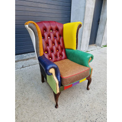 Fotel Chesterfield Uszak Lord kolorowy patchwork skóra