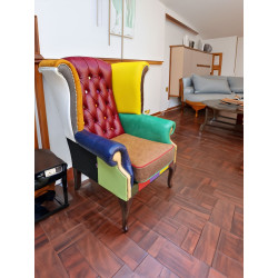 Fotel Chesterfield Uszak Lord kolorowy patchwork skóra