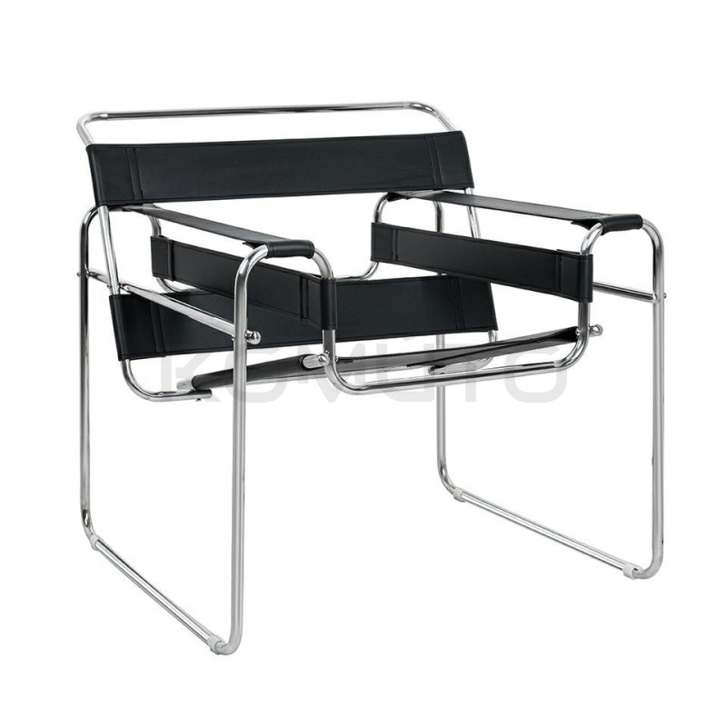 Fotel designerski bauhaus Wassily czarny podstawa z rurek
