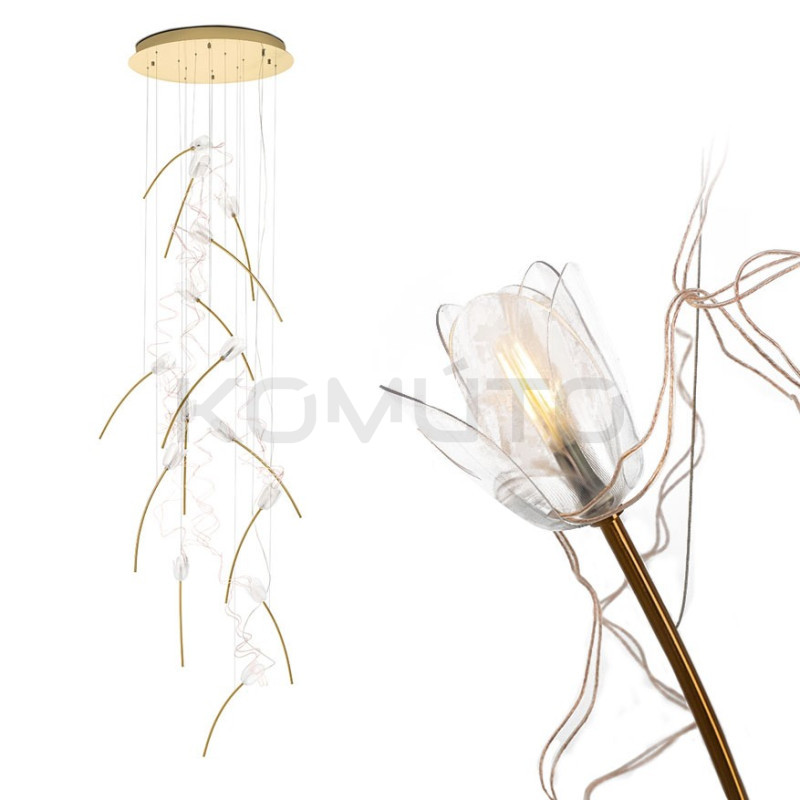 Lampa wisząca TULIPPE 14 DISC glamour złota motyw roślinny
