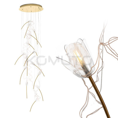 Lampa wisząca TULIPPE 14 DISC glamour złota motyw roślinny