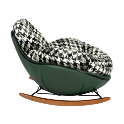 Fotel bujany zielona pepitka Fatty eko-skóra drewniane płozy