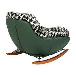 Fotel bujany zielona pepitka Fatty eko-skóra drewniane płozy
