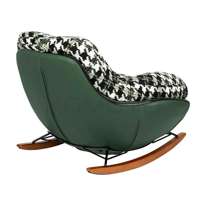Fotel bujany zielona pepitka Fatty eko-skóra drewniane płozy