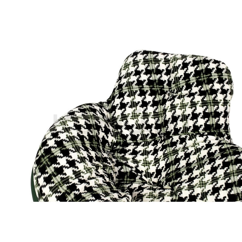 Fotel bujany zielona pepitka Fatty eko-skóra drewniane płozy