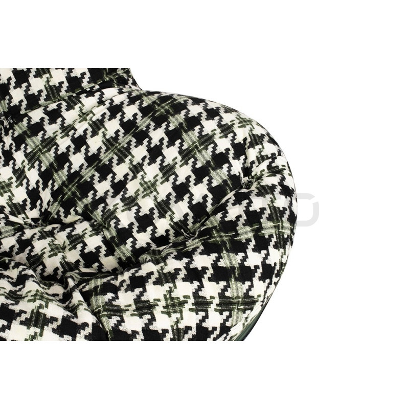 Fotel bujany zielona pepitka Fatty eko-skóra drewniane płozy