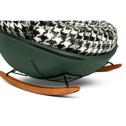 Fotel bujany zielona pepitka Fatty eko-skóra drewniane płozy
