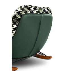 Fotel bujany zielona pepitka Fatty eko-skóra drewniane płozy
