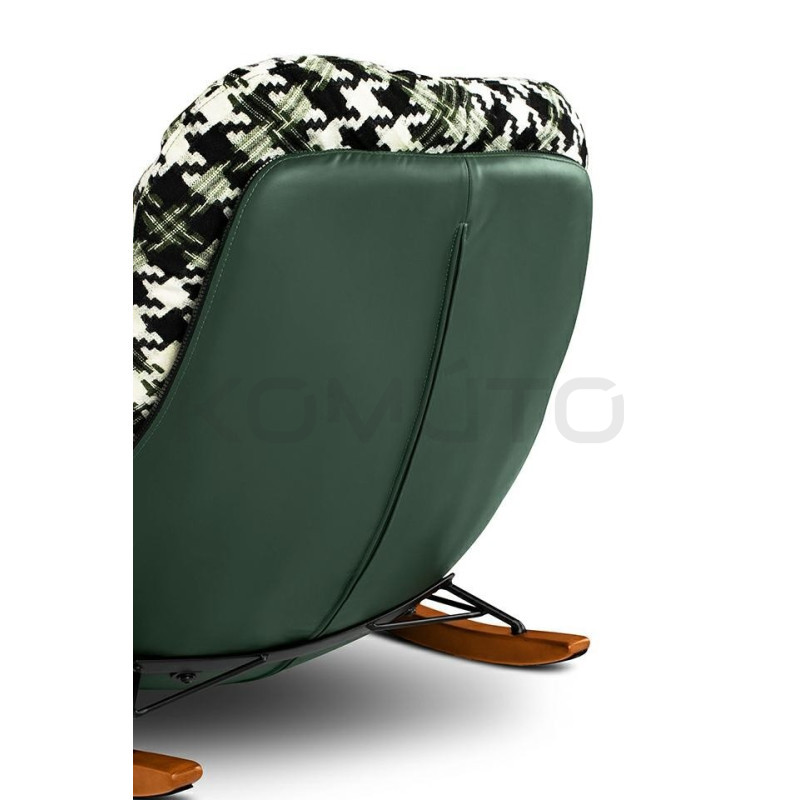 Fotel bujany zielona pepitka Fatty eko-skóra drewniane płozy