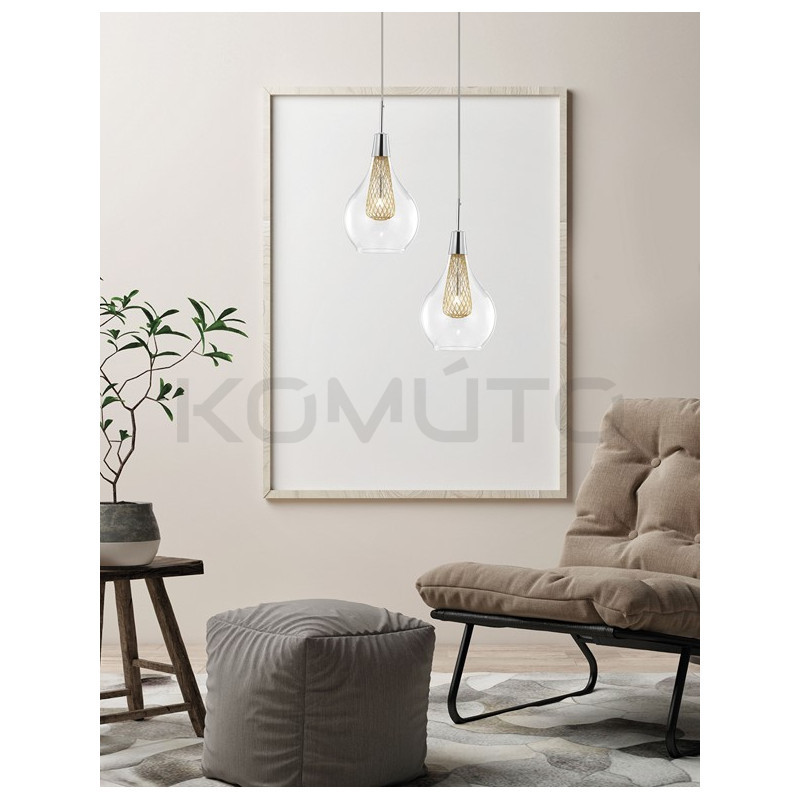 Szklana Lampa Wisząca Frame Bulb przezroczysta złota Szklana Lampa Wisząca Frame Bulb przezroczysta złota