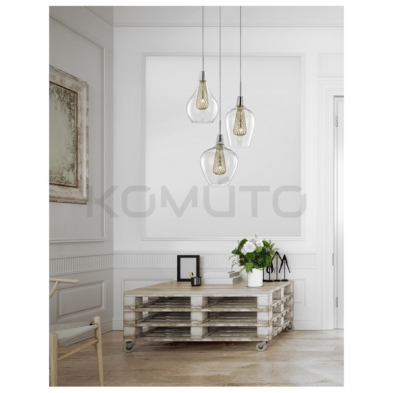 Szklana Lampa Wisząca Frame Potrójna przezroczysta złota Szklana Lampa Wisząca Frame Potrójna przezroczysta złota