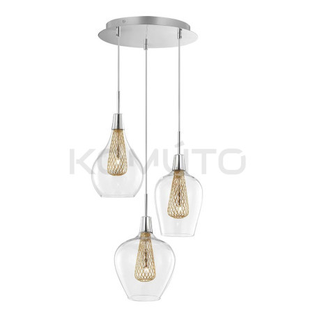 Szklana Lampa Wisząca Frame Potrójna przezroczysta złota