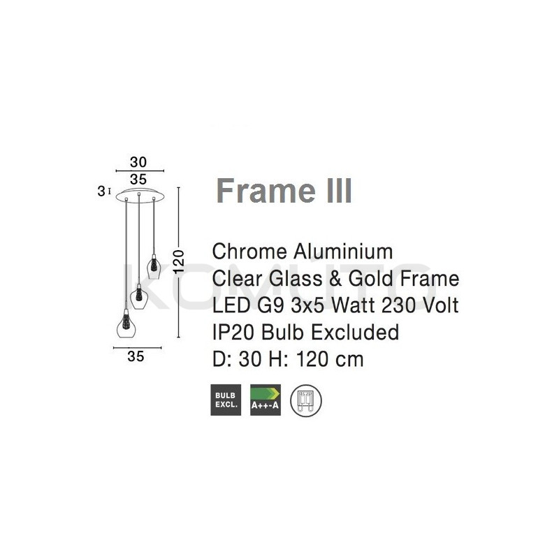 Szklana Lampa Wisząca Frame Potrójna przezroczysta złota Szklana Lampa Wisząca Frame Potrójna przezroczysta złota