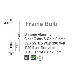 Szklana Lampa Wisząca Frame Bulb przezroczysta złota Szklana Lampa Wisząca Frame Bulb przezroczysta złota