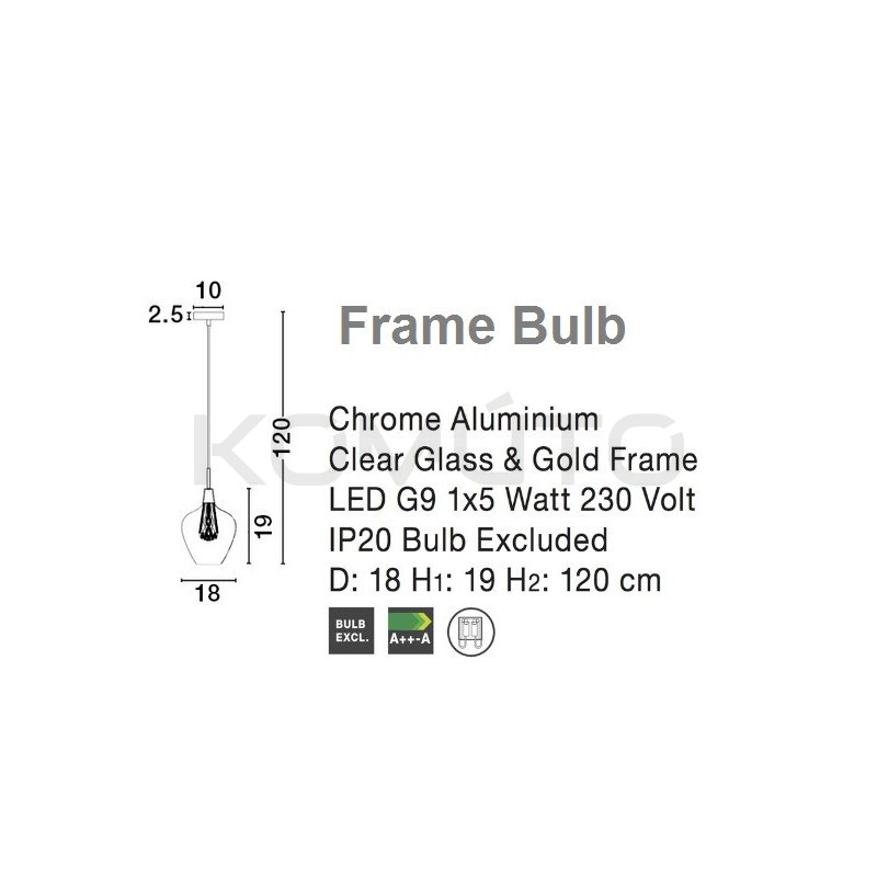 Szklana Lampa Wisząca Frame Bulb przezroczysta złota Szklana Lampa Wisząca Frame Bulb przezroczysta złota