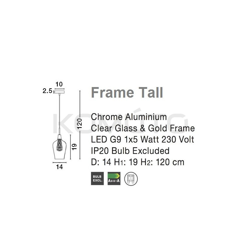 Szklana Lampa Wisząca Frame Tall przezroczysta złota Szklana Lampa Wisząca Frame Tall przezroczysta złota