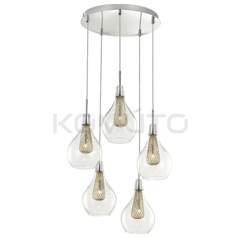 Szklana Lampa Wisząca Frame 5 punktowa przezroczysta złota Szklana Lampa Wisząca Frame 5 punktowa przezroczysta złota