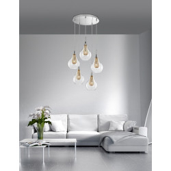 Szklana Lampa Wisząca Frame 5 punktowa przezroczysta złota Szklana Lampa Wisząca Frame 5 punktowa przezroczysta złota