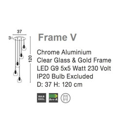 Szklana Lampa Wisząca Frame 5 punktowa przezroczysta złota Szklana Lampa Wisząca Frame 5 punktowa przezroczysta złota