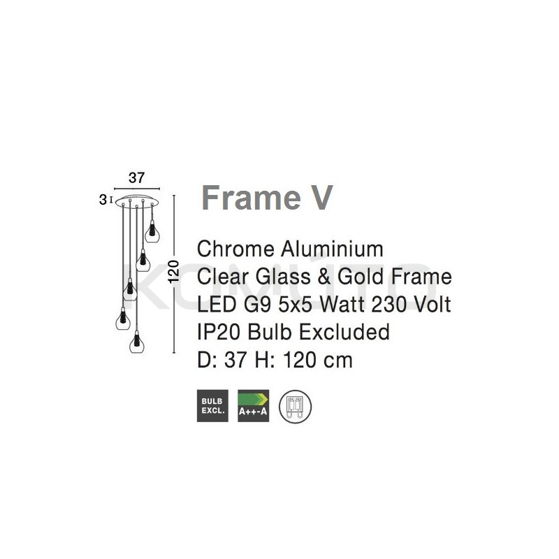 Szklana Lampa Wisząca Frame 5 punktowa przezroczysta złota Szklana Lampa Wisząca Frame 5 punktowa przezroczysta złota
