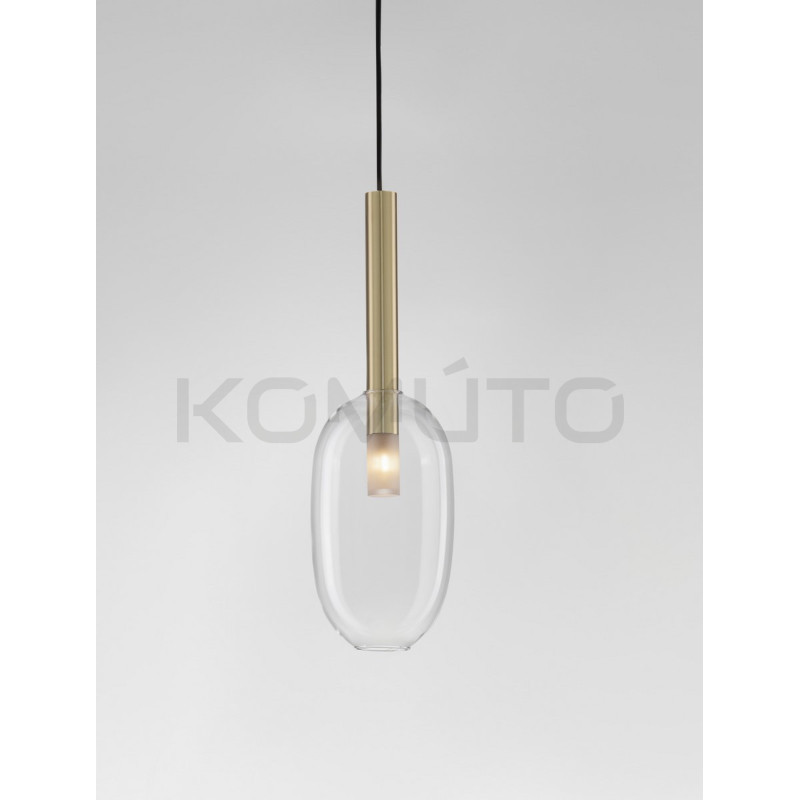 Lampa wisząca Laboratory Cylinder bezbarwne szkło złote detale Lampa wisząca Laboratory Cylinder bezbarwne szkło złote detale