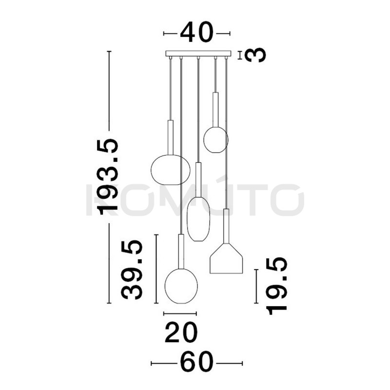 Lampa wisząca Laboratory 5 punktowa bezbarwne szkło
